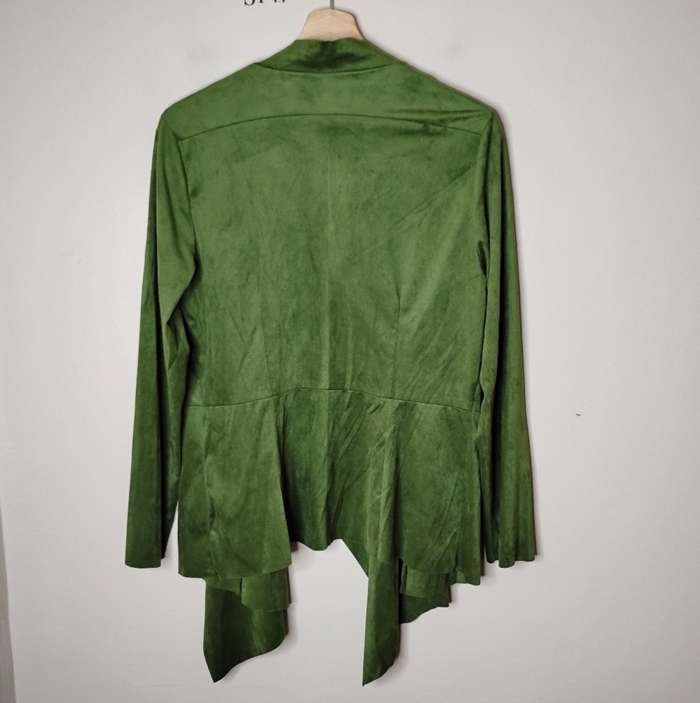 Passports Green Asymmetrical Jacket Open Front Brushed Microfiber Size Medium - Picture 3 of 7